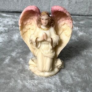 Kneeling Angel Figurine Pink Ombre Wings Vintage Prayer Angel Inspirational Boho